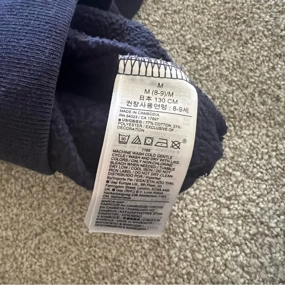 GAP Kids y2k Navy Blue Hoodie with Curved Logo size M(8-9) - Picture 3 of 6